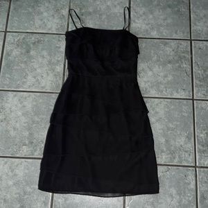 Knee length black ruffle dress, White House black market, size 0, black